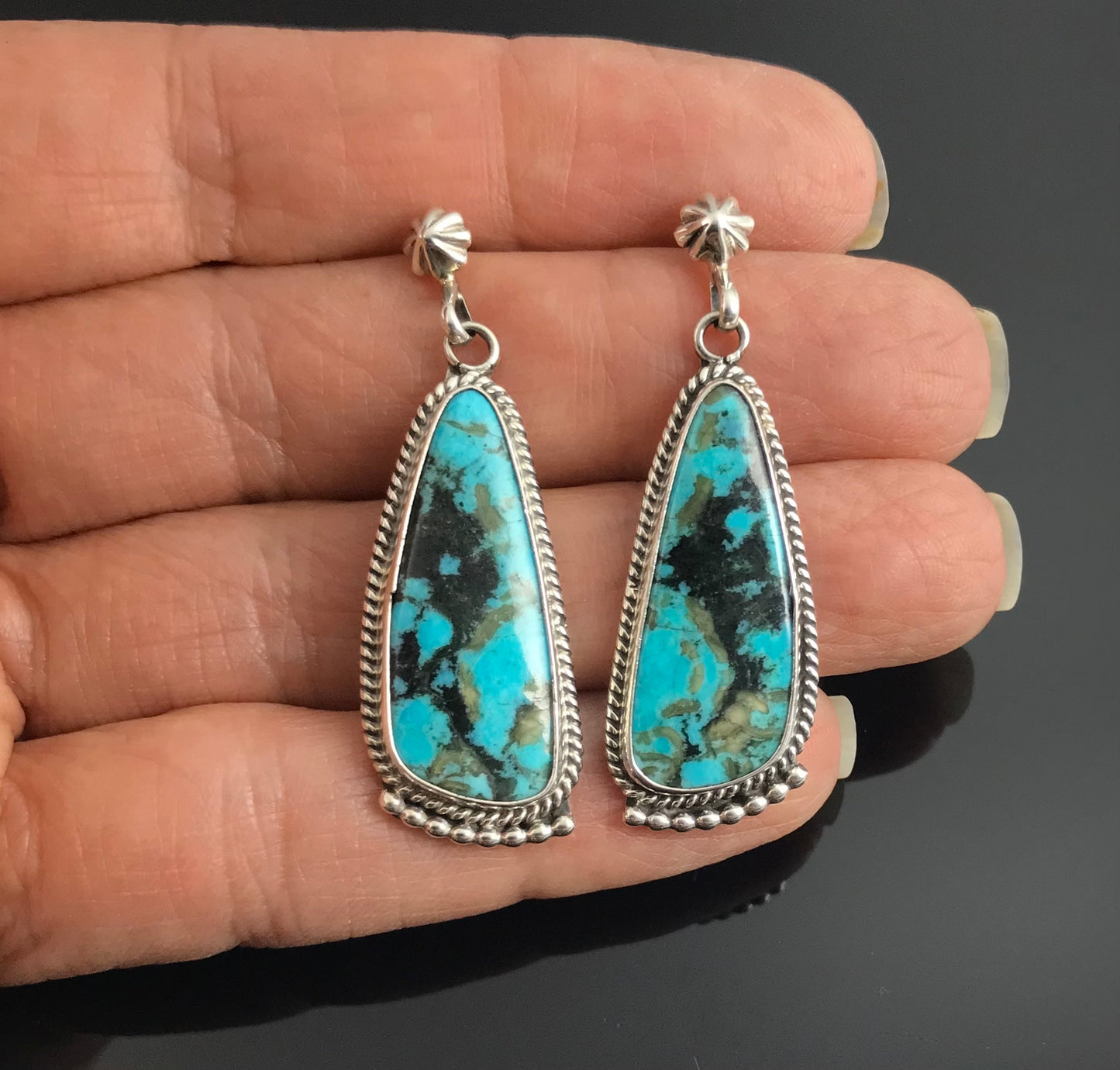 Turquoise and Rosette Navajo Native American Earrings - Verely Betone