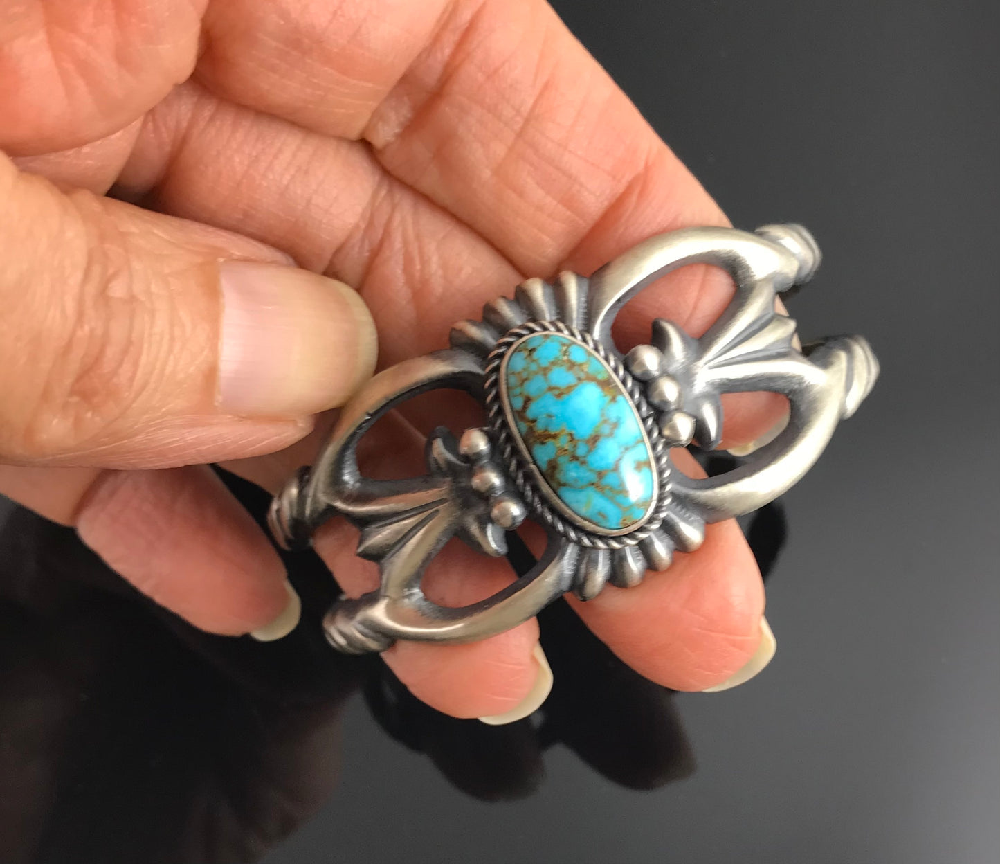 Sand Cast Turquoise Navajo Native American Cuff Bracelet - Harrison Bitsui