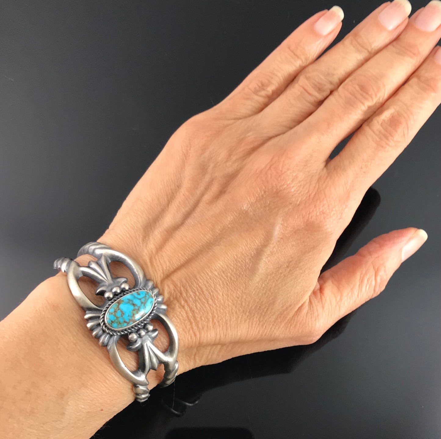 Sand Cast Turquoise Navajo Native American Cuff Bracelet - Harrison Bitsui