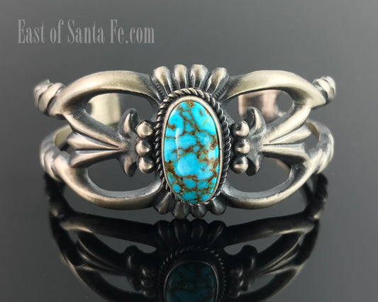 Sand Cast Turquoise Navajo Native American Cuff Bracelet - Harrison Bitsui