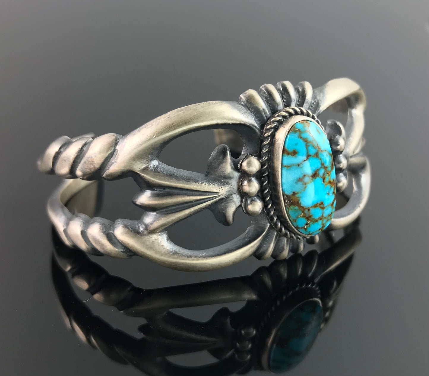 Sand Cast Turquoise Navajo Native American Cuff Bracelet - Harrison Bitsui