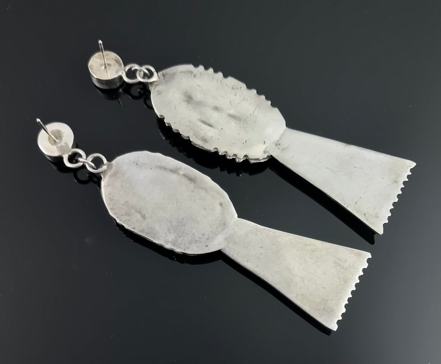 Long Zuni Sunface Inlay Earrings Native American - Vintage