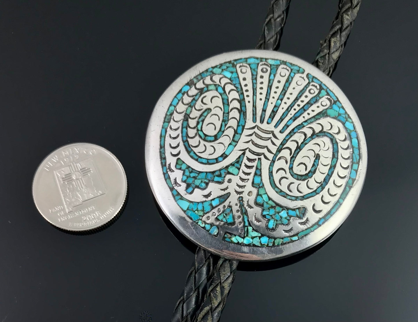 Turquoise Chip Inlay Bolo Tie, Native American Navajo or Zuni - Vintage