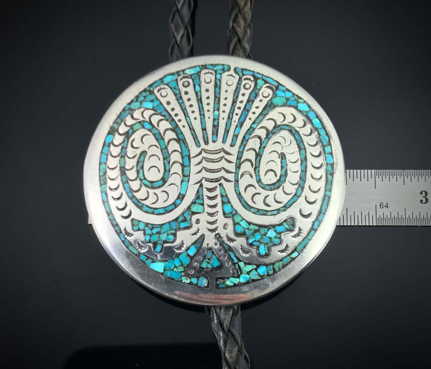 Turquoise Chip Inlay Bolo Tie, Native American Navajo or Zuni - Vintage