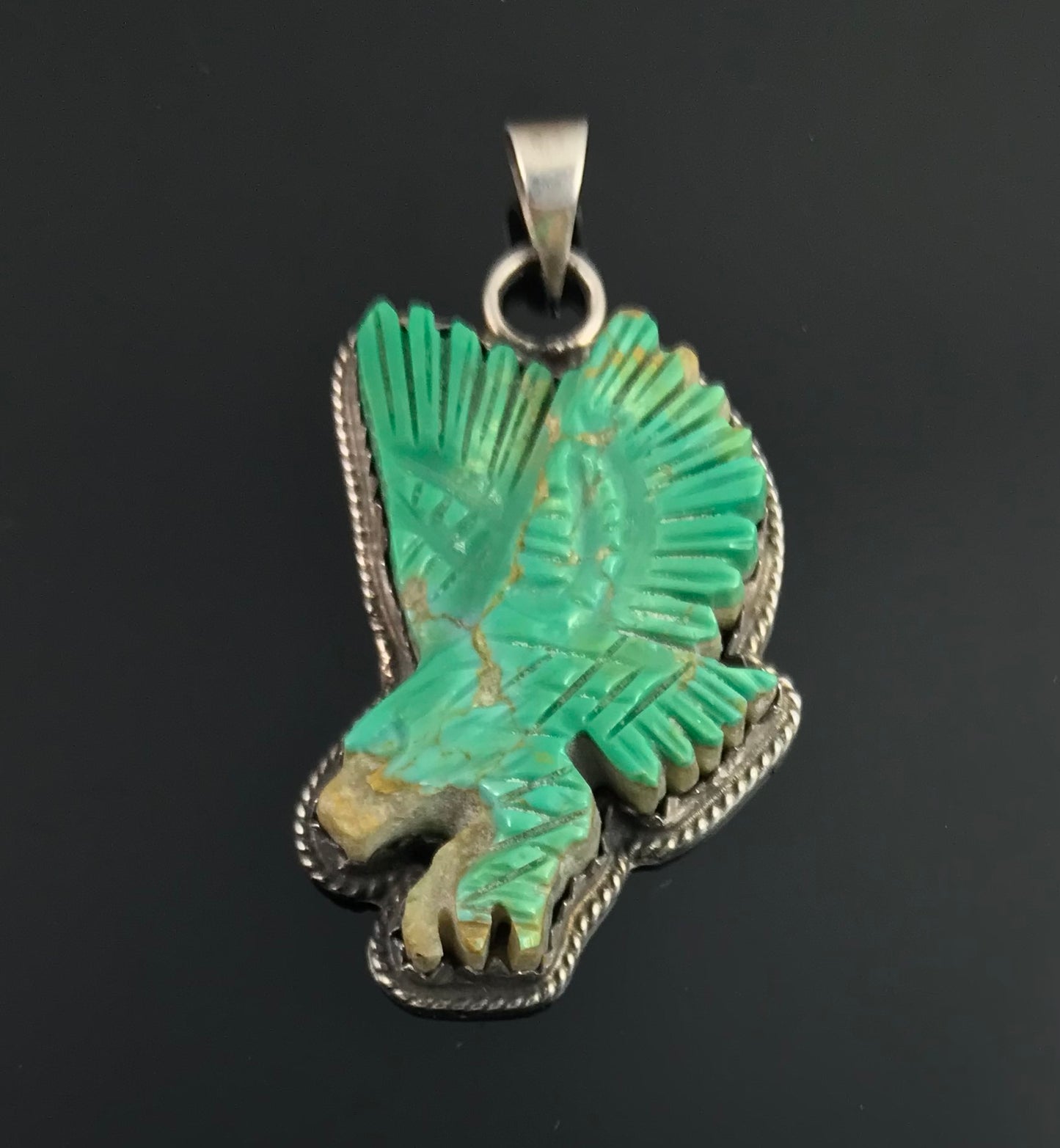 Carved Turquoise Eagle Necklace Pendant Navajo Native American - ED
