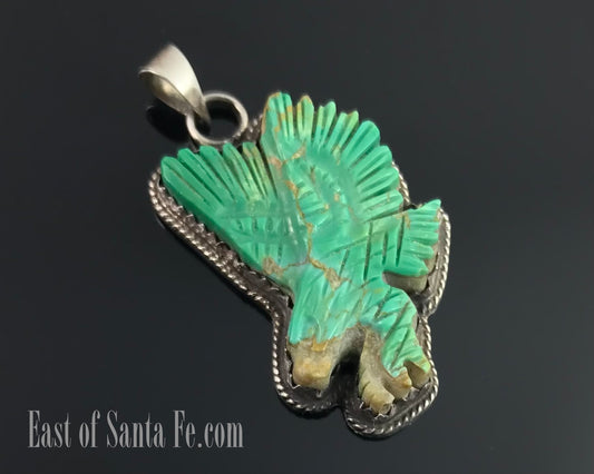 Carved Turquoise Eagle Necklace Pendant Navajo Native American - ED