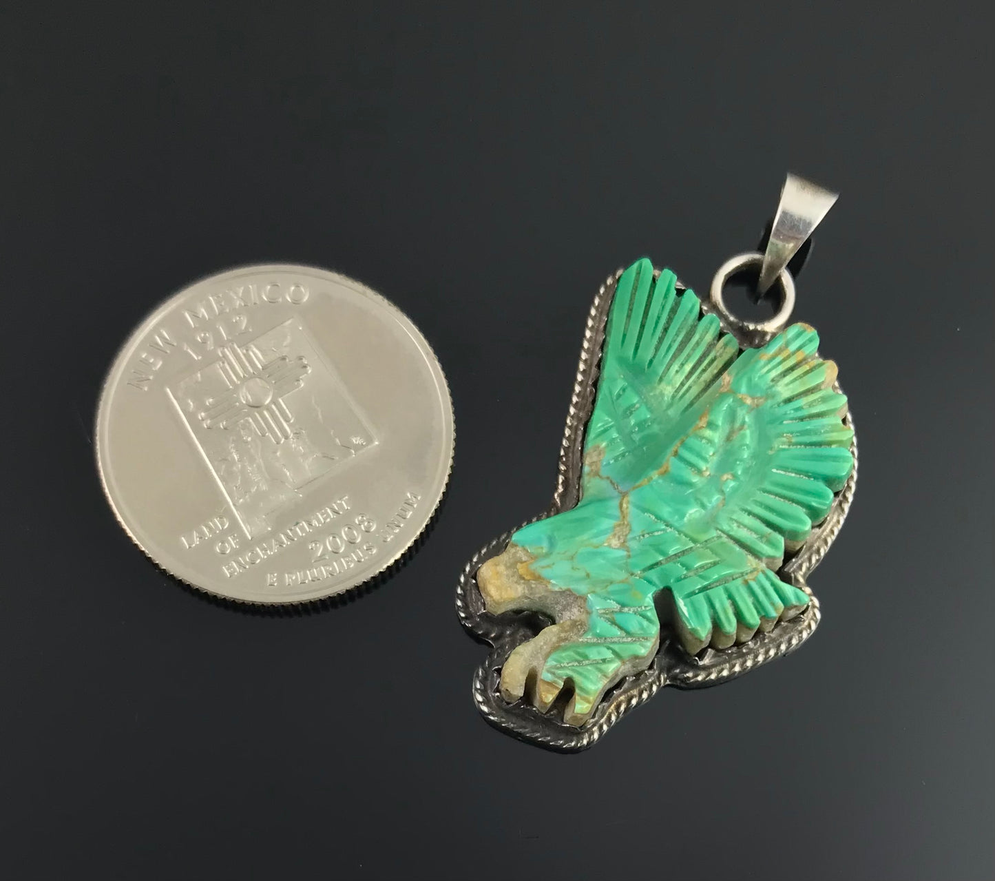 Carved Turquoise Eagle Necklace Pendant Navajo Native American - ED