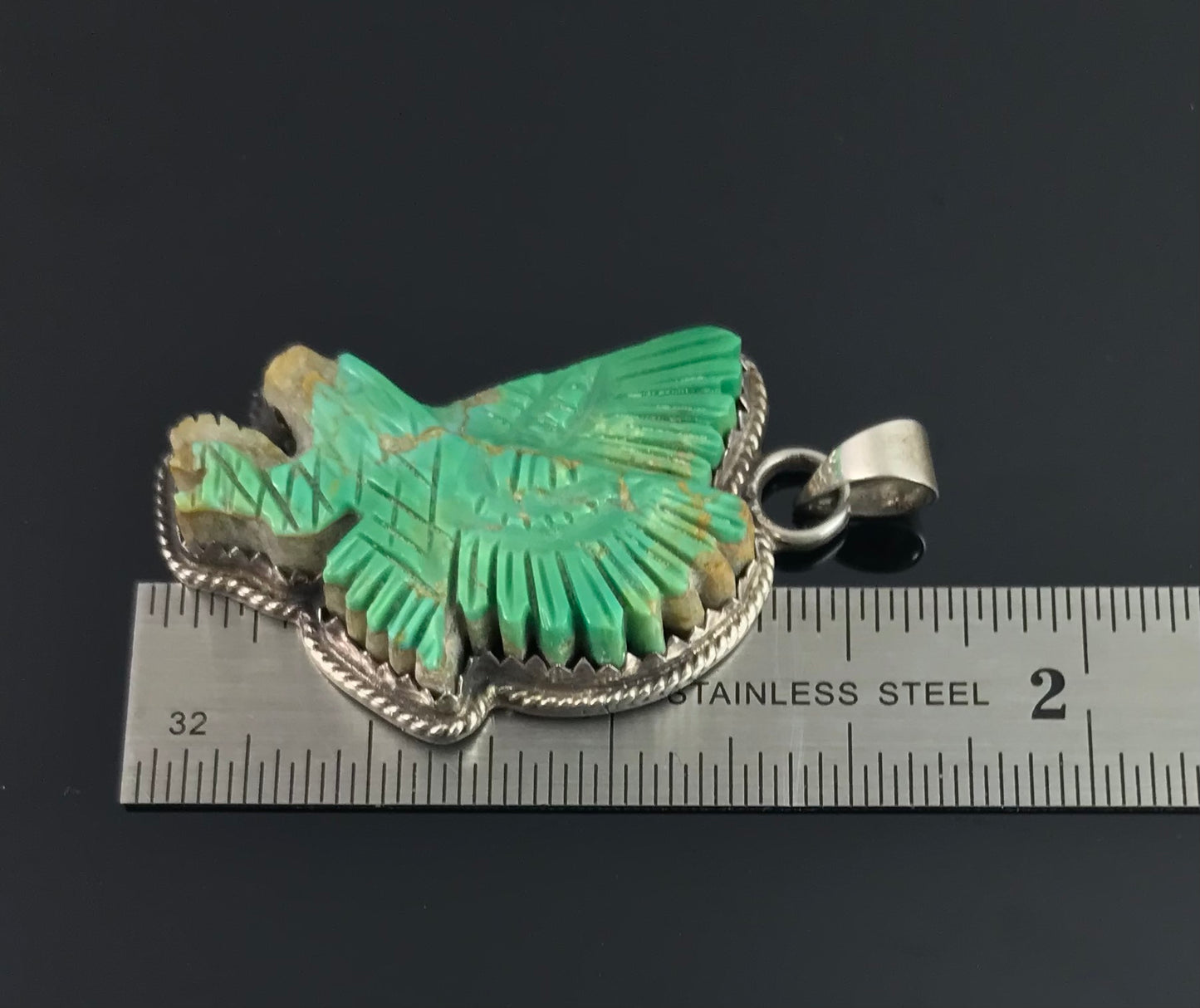 Carved Turquoise Eagle Necklace Pendant Navajo Native American - ED