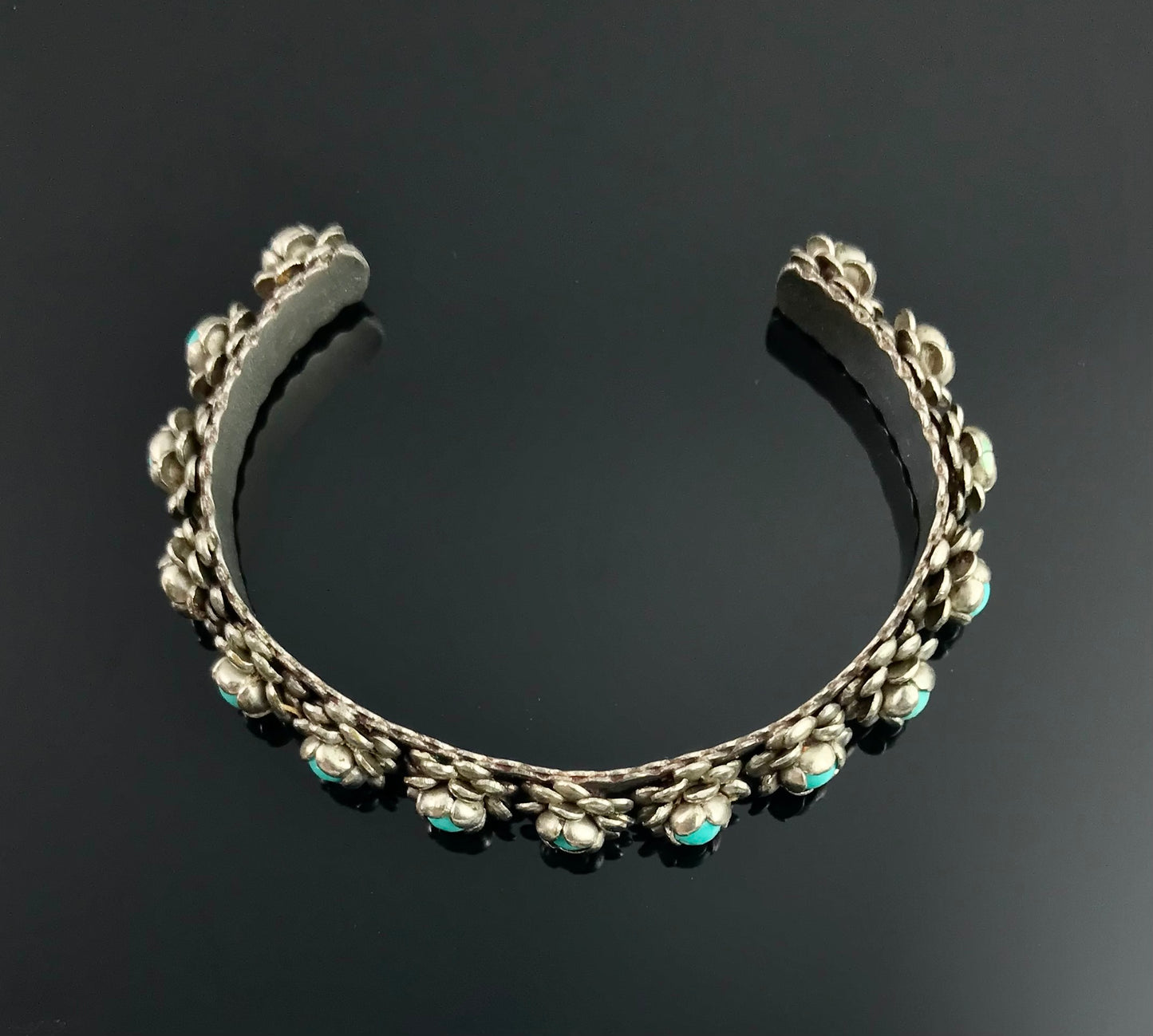 Vintage 1950's Baby / Child's Turquoise Roses Mexico Cuff Bracelet
