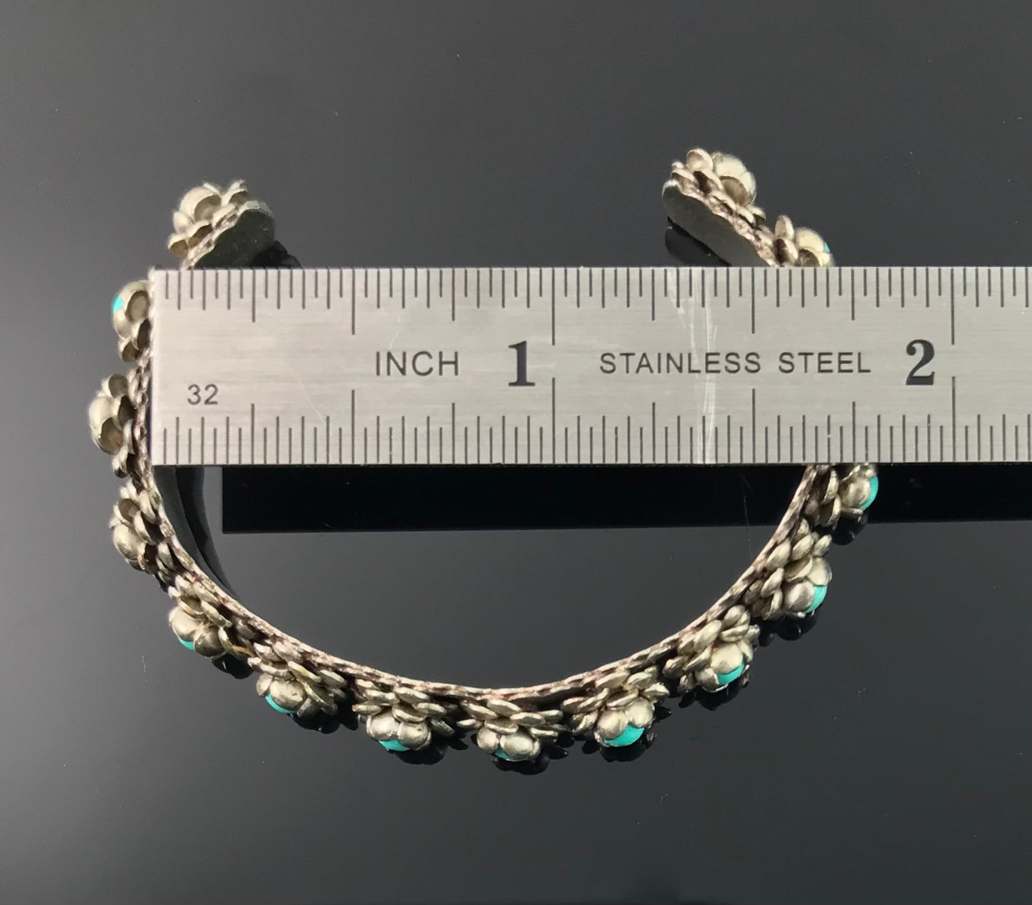 Vintage 1950's Baby / Child's Turquoise Roses Mexico Cuff Bracelet