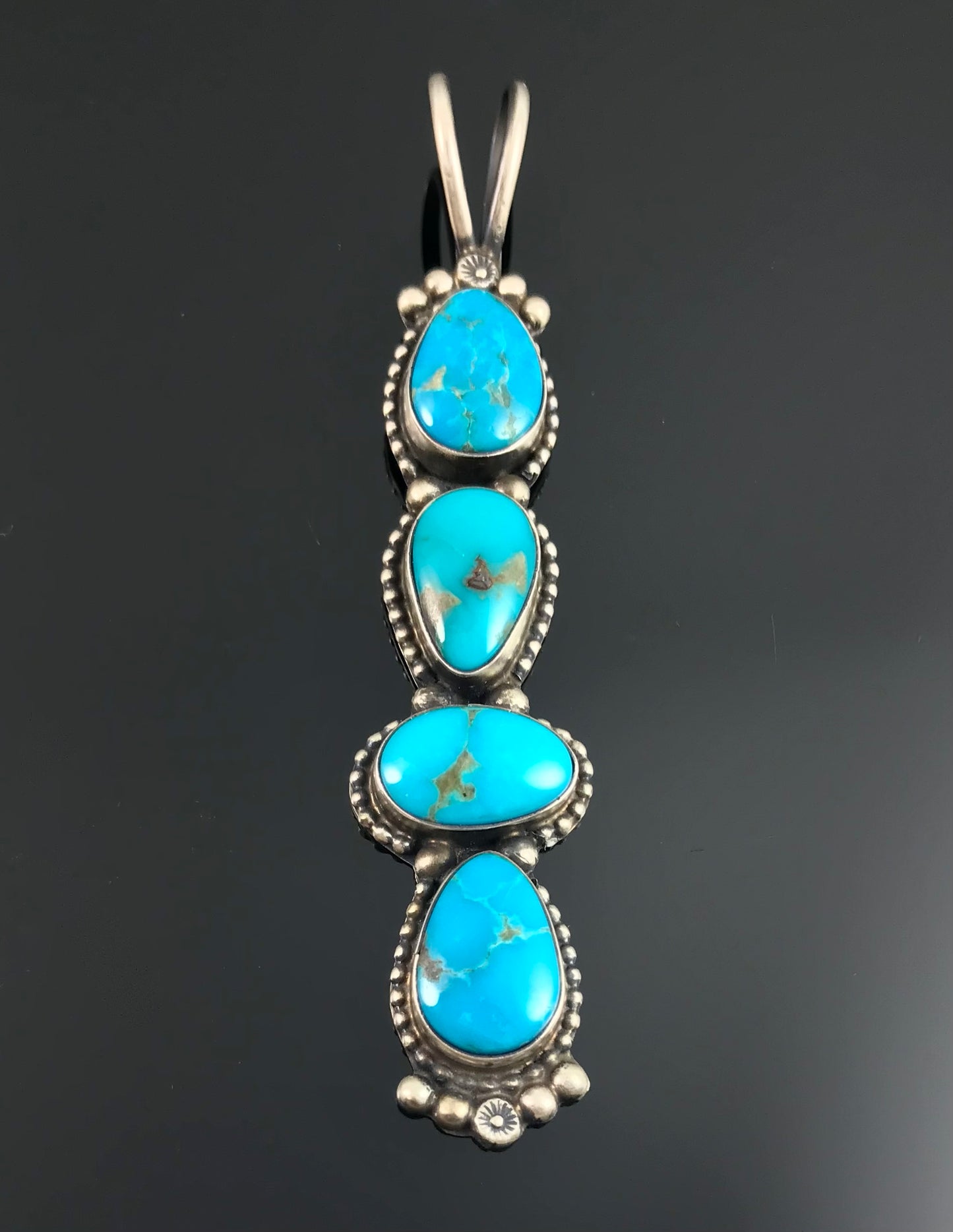 Kingman Turquoise Totem Necklace Pendant Navajo Native American - Sheila Becenti