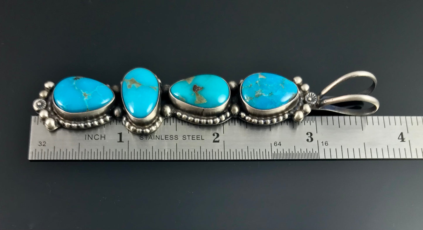 Kingman Turquoise Totem Necklace Pendant Navajo Native American - Sheila Becenti