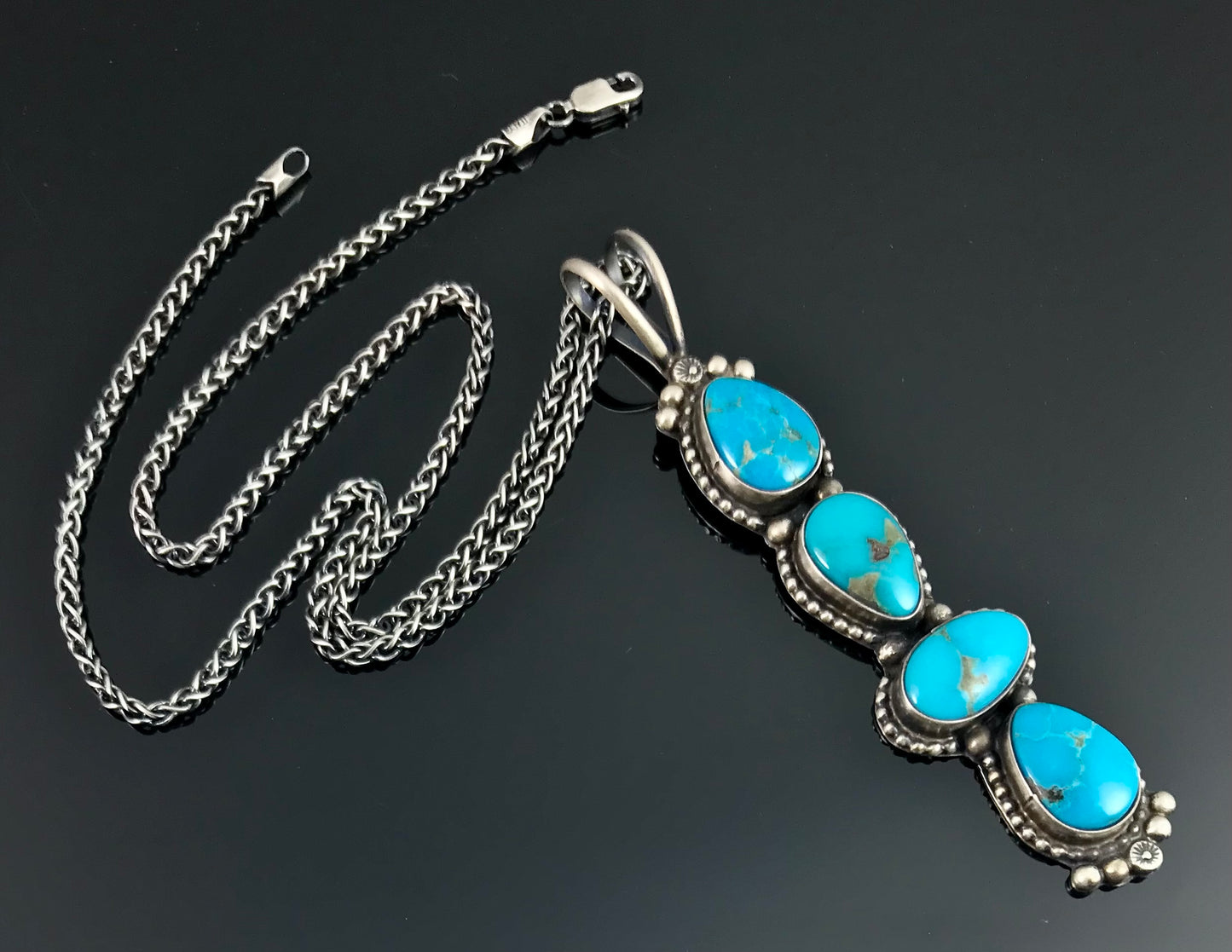 Kingman Turquoise Totem Necklace Pendant Navajo Native American - Sheila Becenti