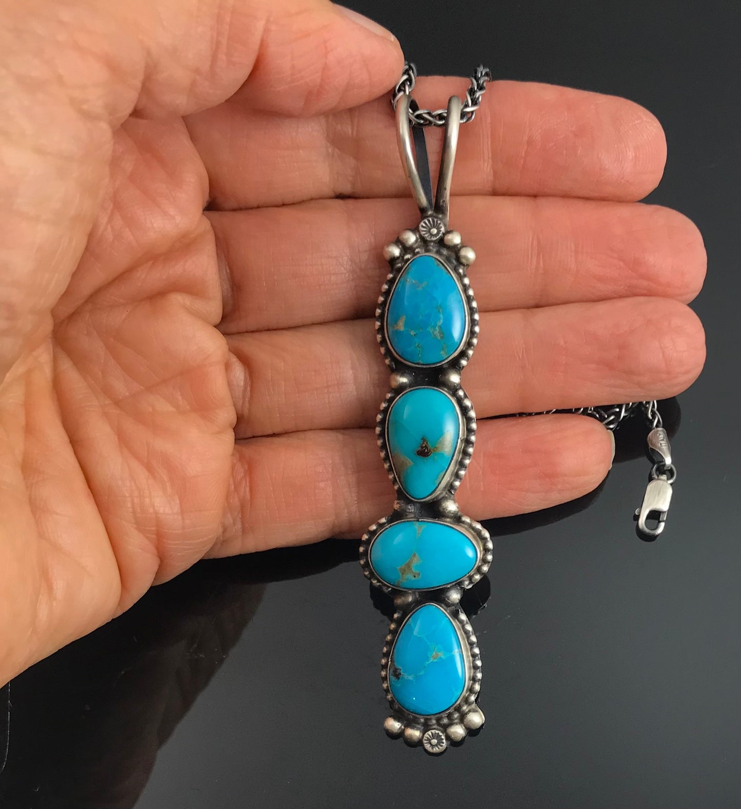 Kingman Turquoise Totem Necklace Pendant Navajo Native American - Sheila Becenti
