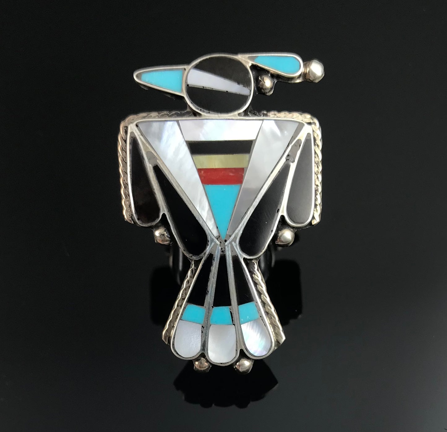 Zuni Thunderbird Inlay Ring Native American Size 8 1/2 - Delgar Cellicion