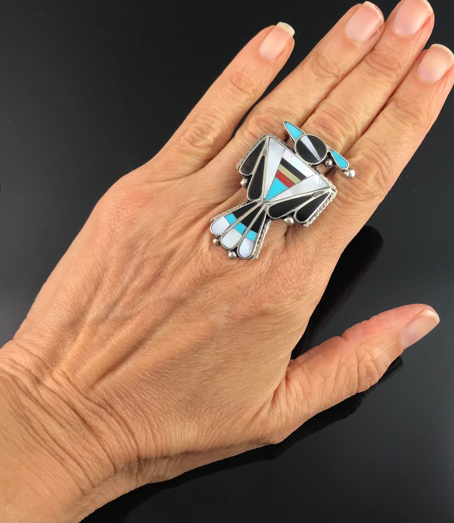 Zuni Thunderbird Inlay Ring Native American Size 8 1/2 - Delgar Cellicion
