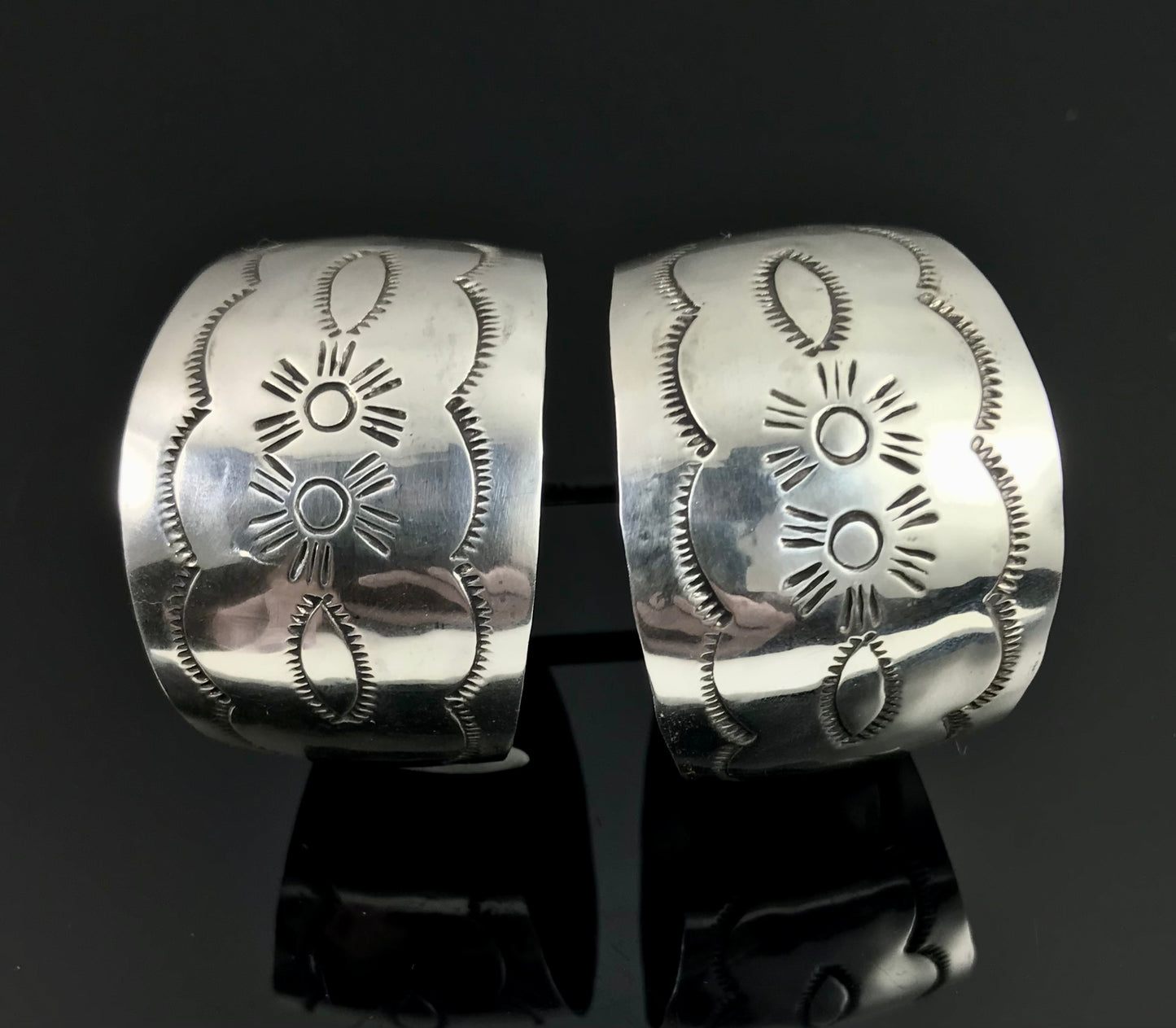 HUGE Mexican Hoop Earrings Sterling Silver - Vintage