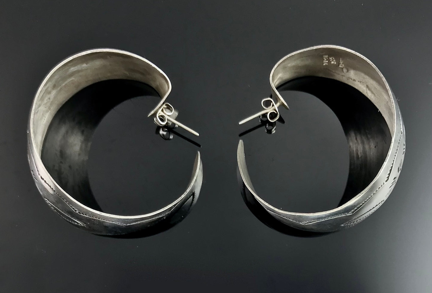 HUGE Mexican Hoop Earrings Sterling Silver - Vintage