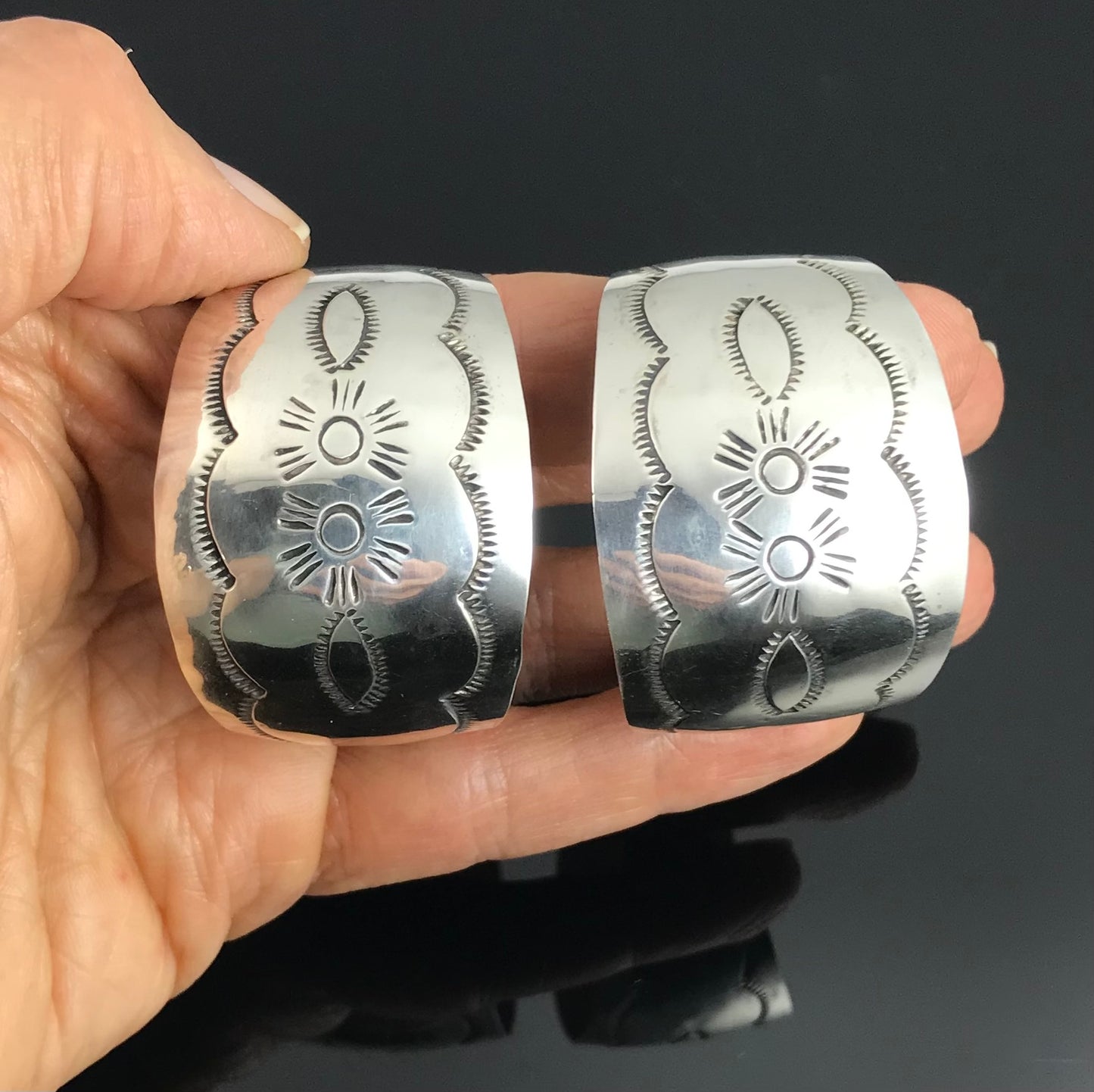 HUGE Mexican Hoop Earrings Sterling Silver - Vintage