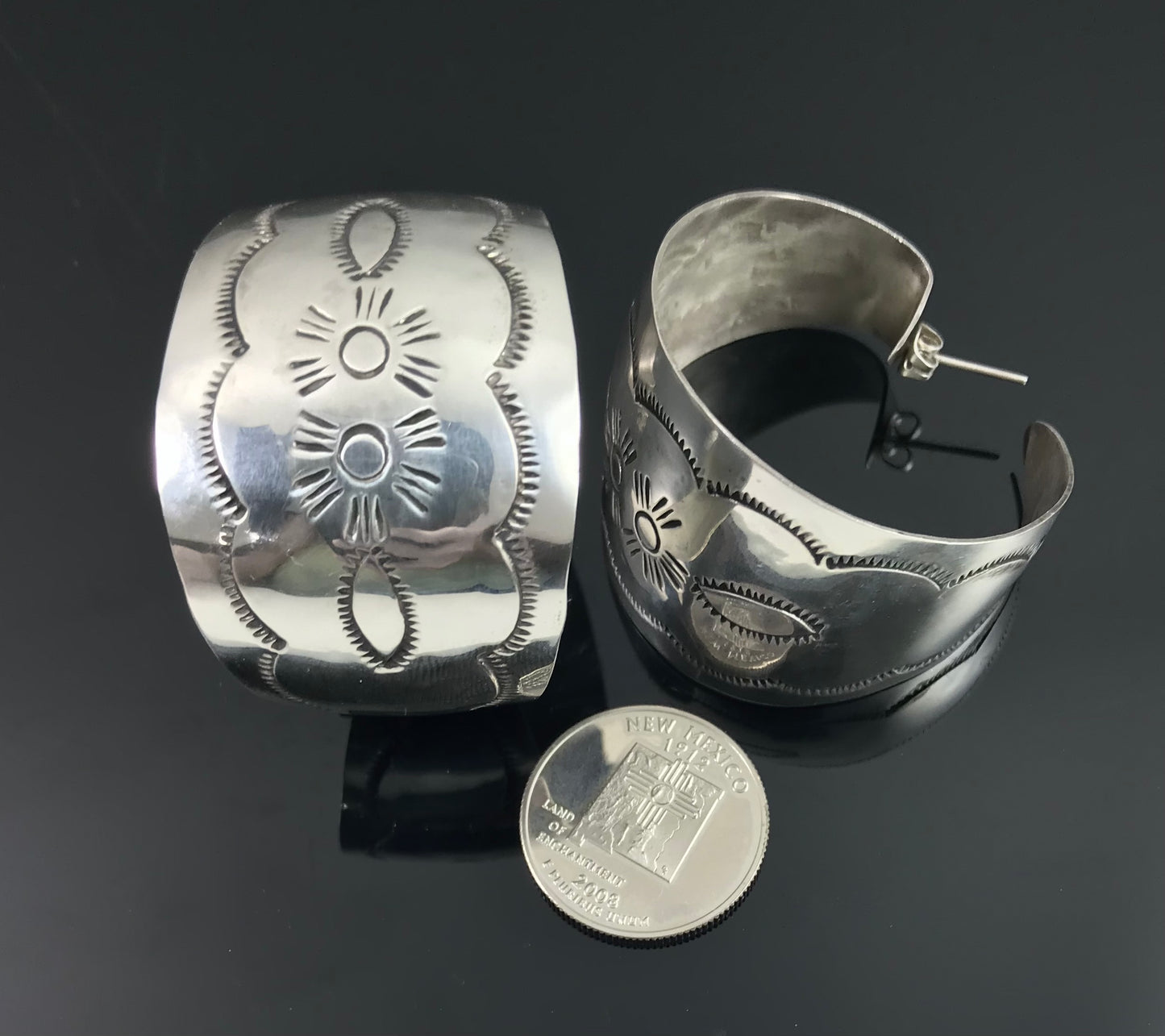 HUGE Mexican Hoop Earrings Sterling Silver - Vintage