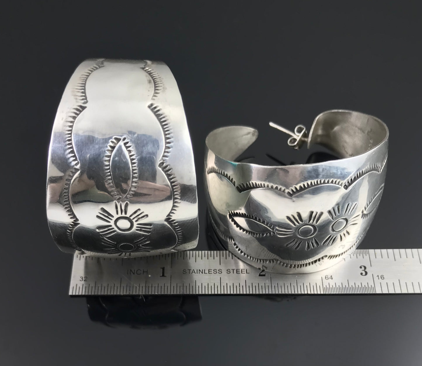 HUGE Mexican Hoop Earrings Sterling Silver - Vintage