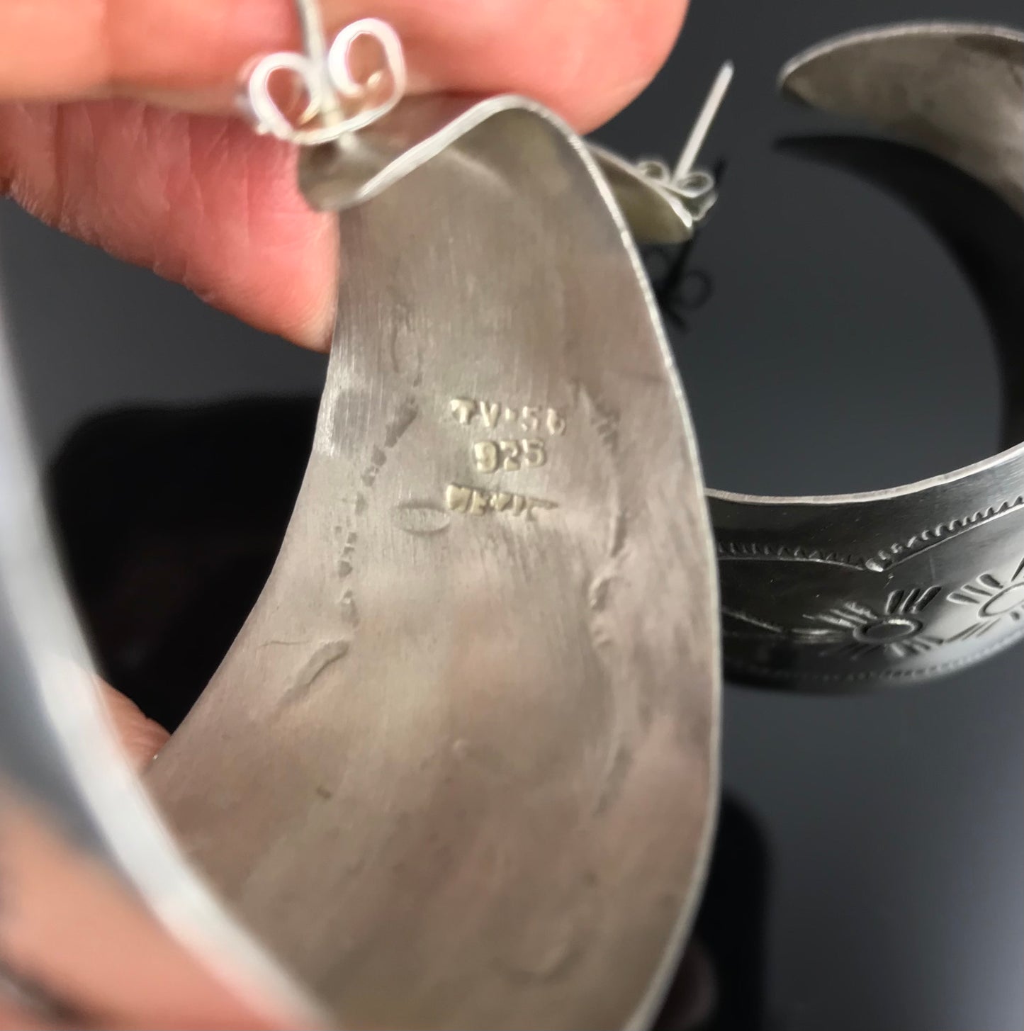 HUGE Mexican Hoop Earrings Sterling Silver - Vintage