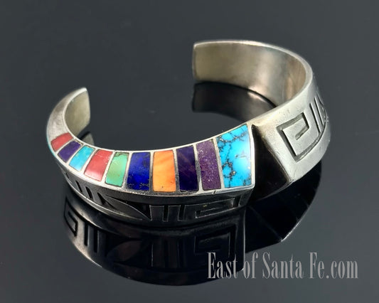 Lonn Parker Navajo Rainbow Multi-color Inlay Bracelet Native American - Vintage