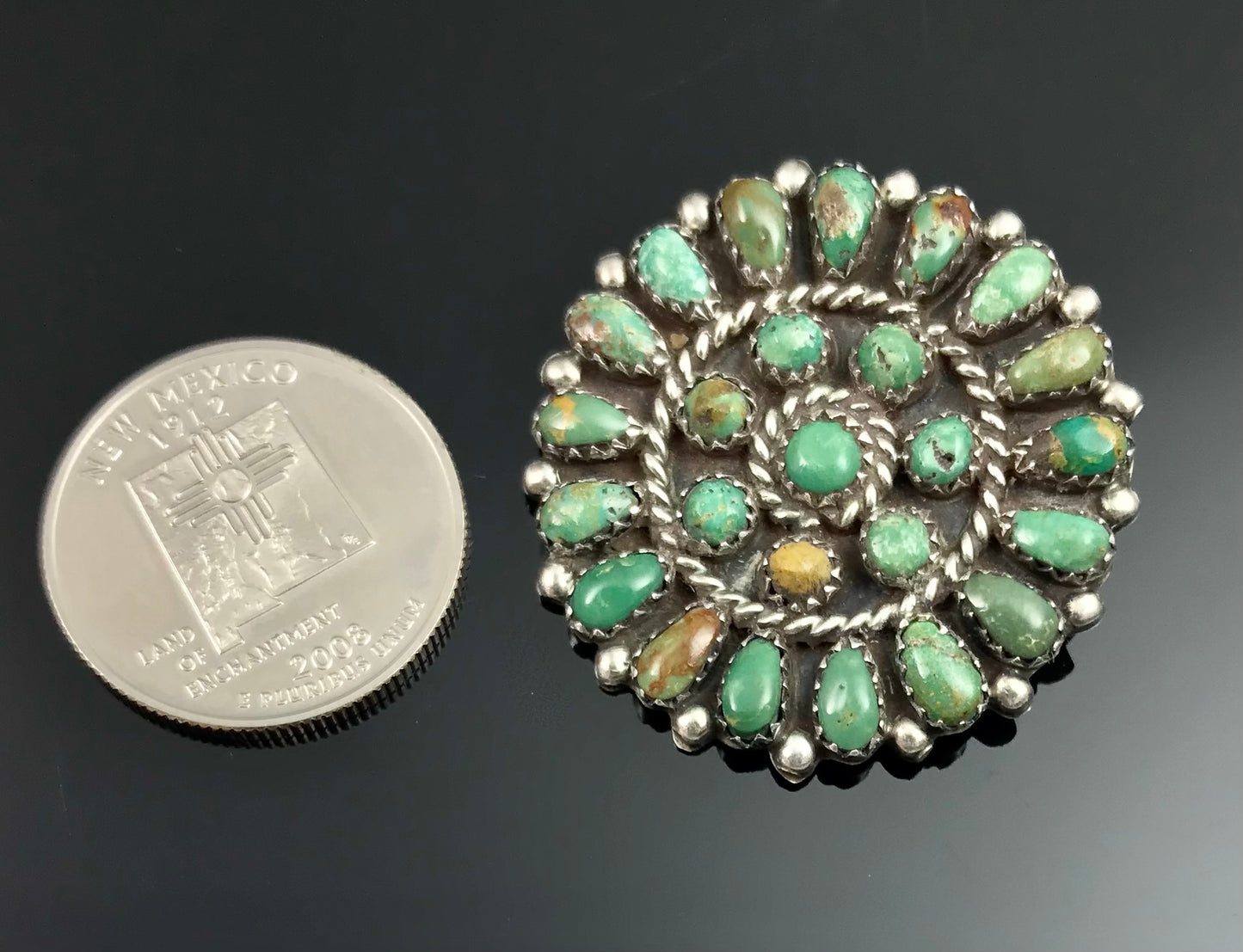 Zuni or Navajo Green Turquoise Cluster Pin / Pendant Native American - Vintage