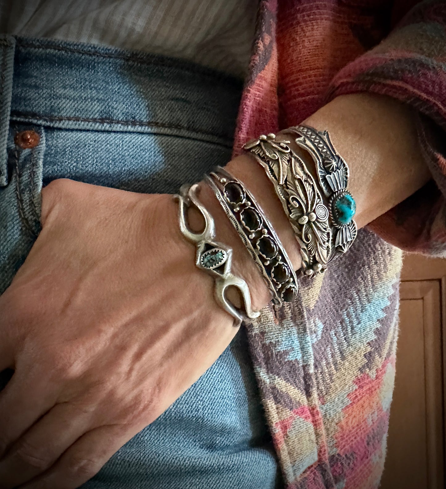 Black Onyx Navajo Bracelet Native American - Vintage