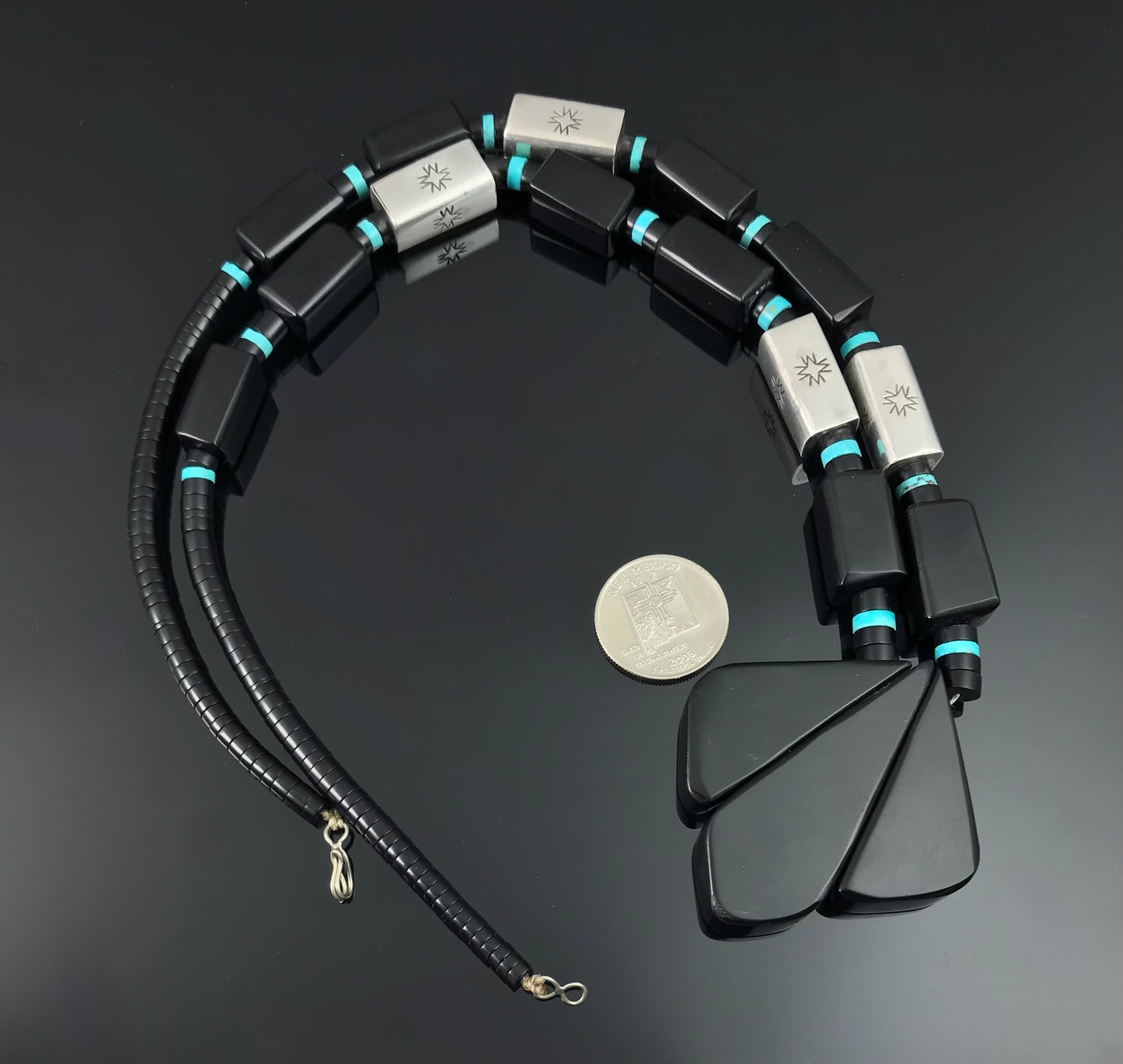 Black Jet Turquoise Santo Domingo Pueblo Kewa Necklace - Vintage