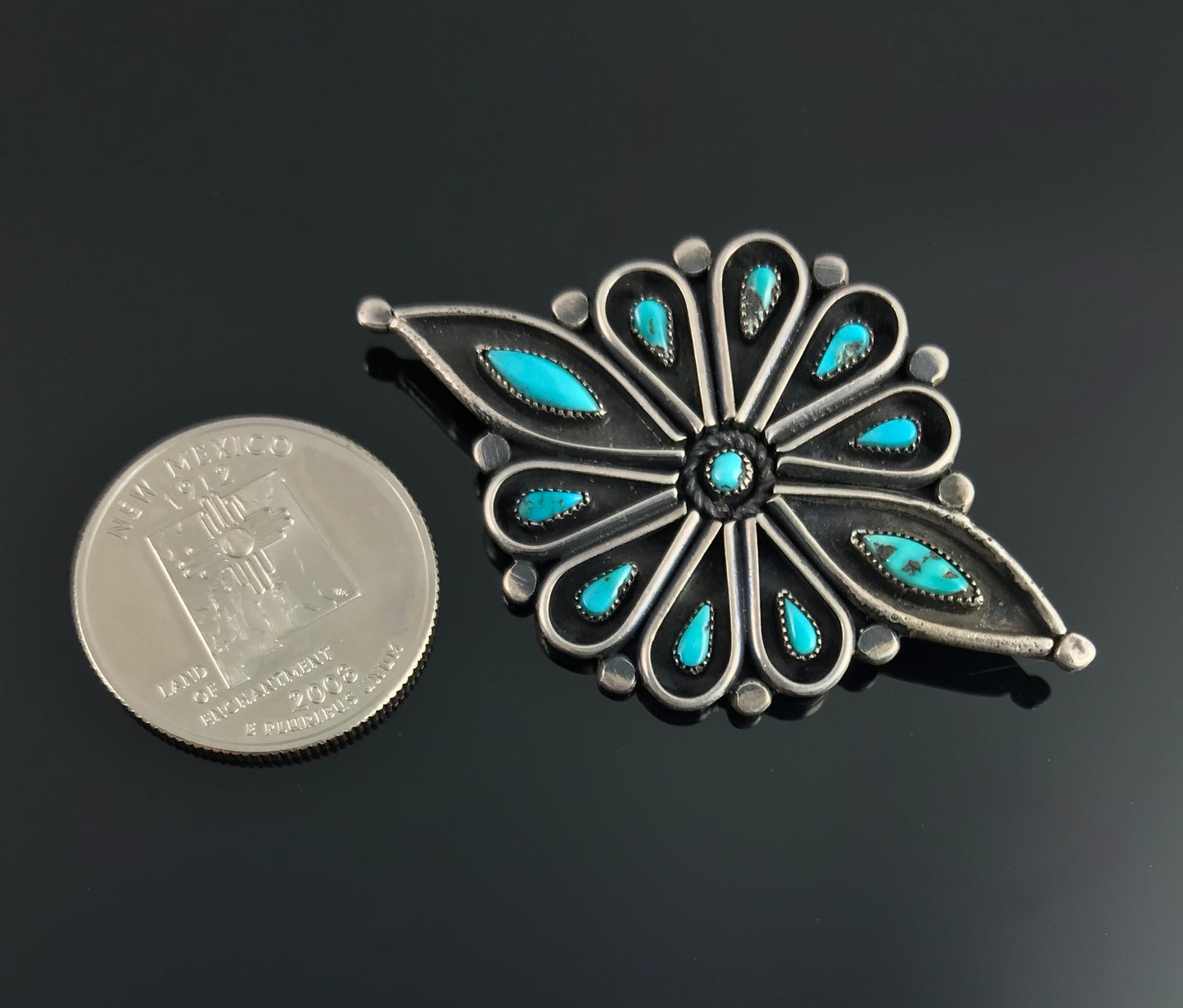 Unusual Zuni Turquoise Needlepoint Cluster Pin Native American - Vintage