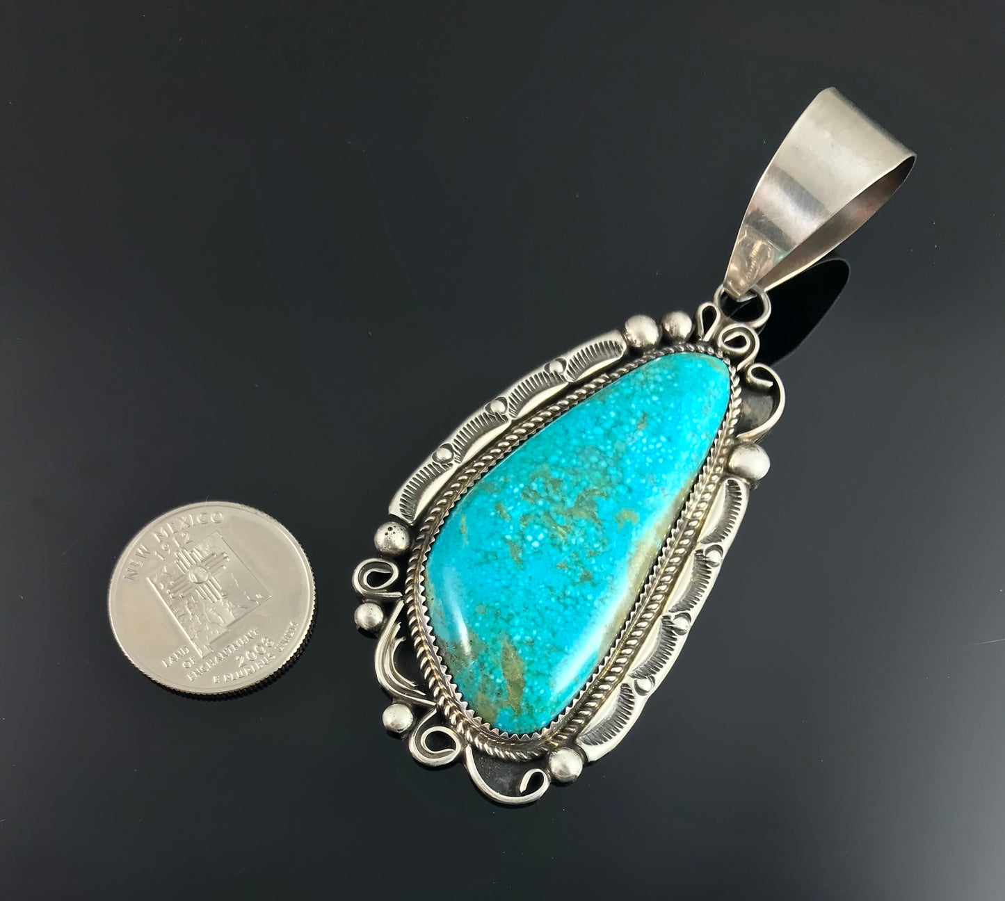 Large Bird's Eye Turquoise Navajo Native American Necklace Pendant - Leslie Nez