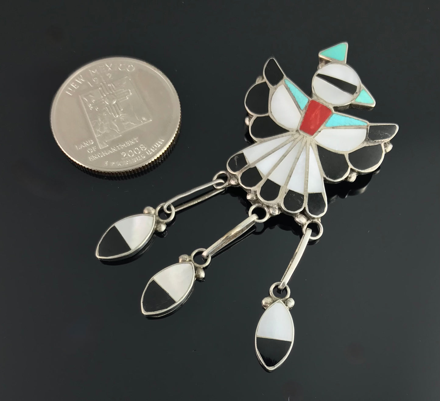 Zuni Thunderbird Inlay Pin Pendant Native American - Ricky Lateyice