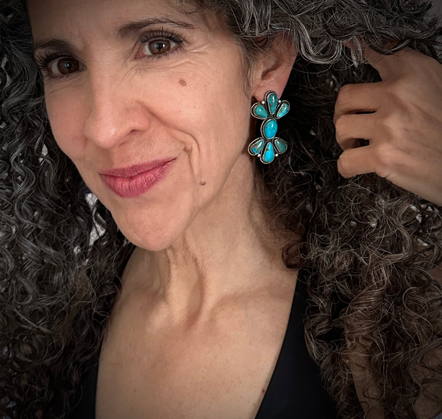 Turquoise Cluster Earrings Native American Navajo - Robin Tsosie