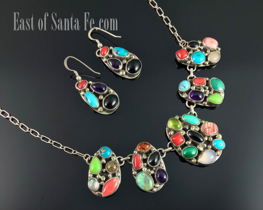 Native American Multi Stone Necklace and Earrings - Vintage