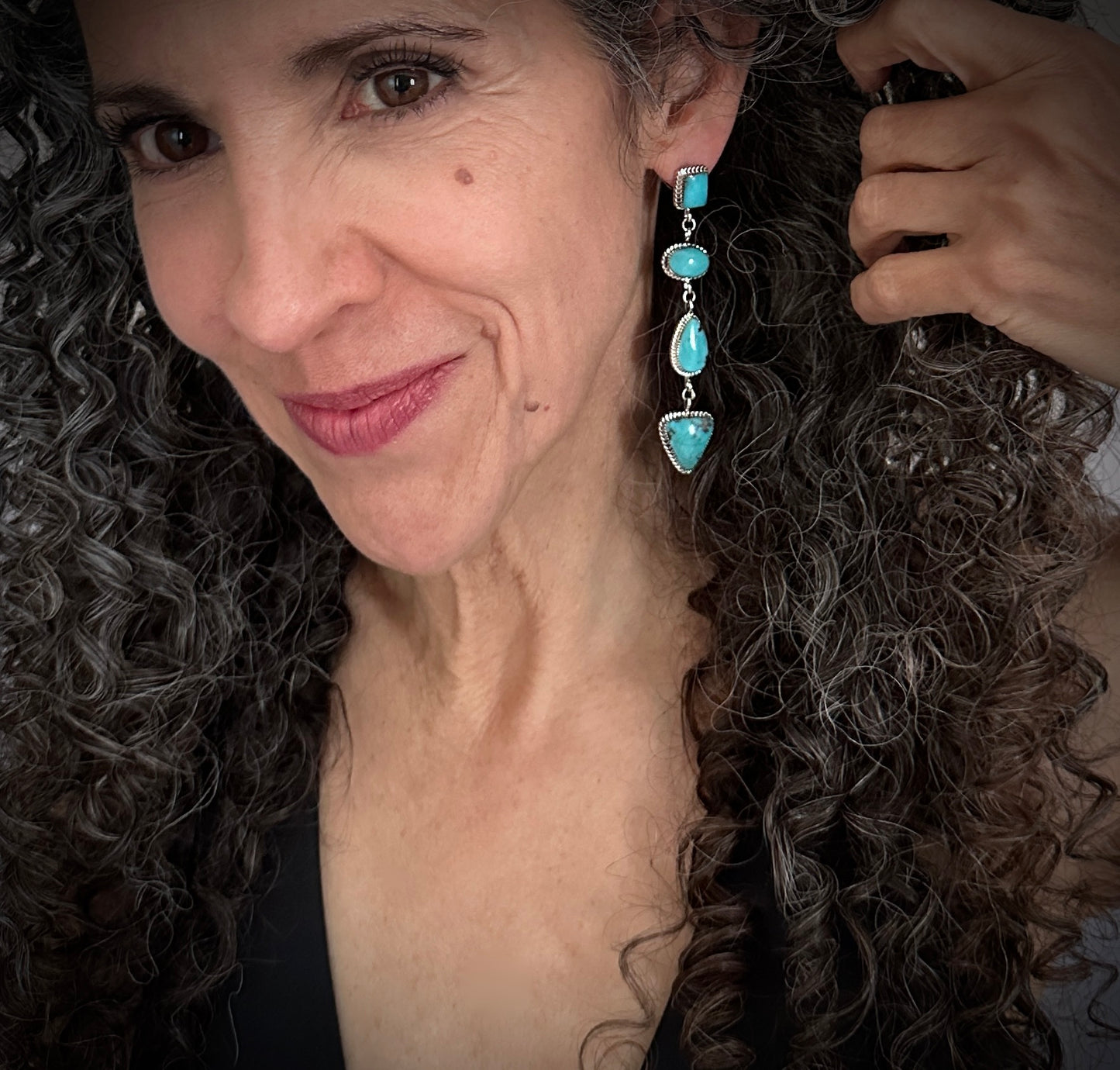 Almost 4" Long Turquoise Earrings Navajo Native American - Charlene Yazzie