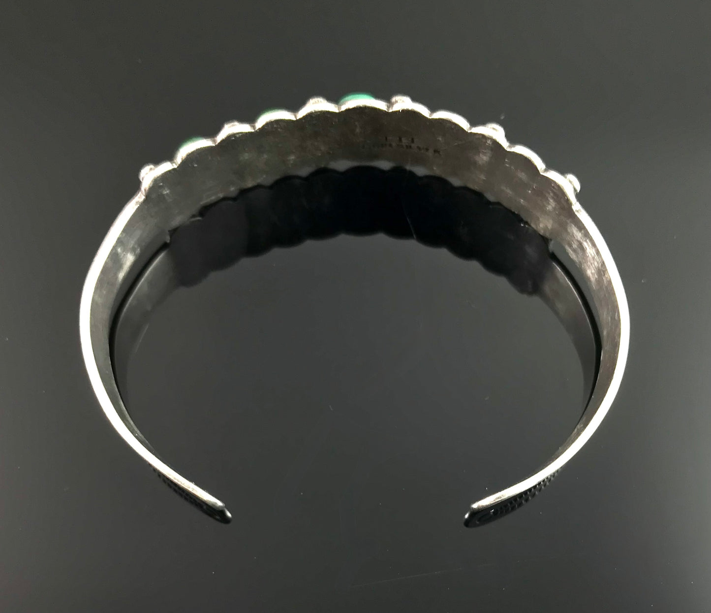 1920's - 1930s Fred Harvey Era Turquoise Native American Cuff Bracelet - IH Coin Silver