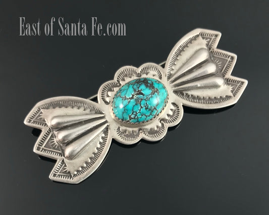 Large Turquoise Concho Bow Tie Pin Native American Navajo - Edison Sandy Smith