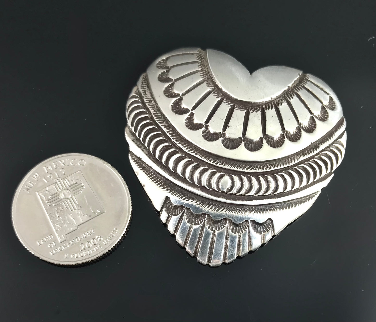 Large Heart Concho Pin Sterling Silver - Native American Vintage