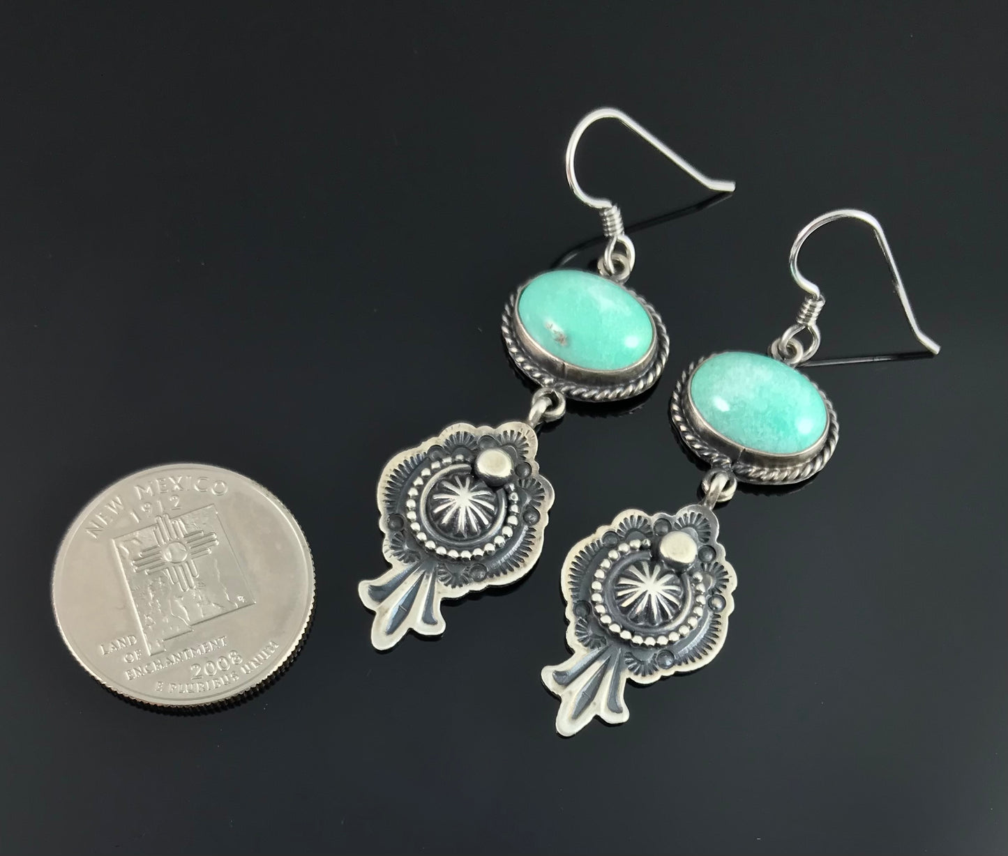 Old Style Carico Lake Turquoise Navajo Native American Earrings - Michael & Rose Calladitto