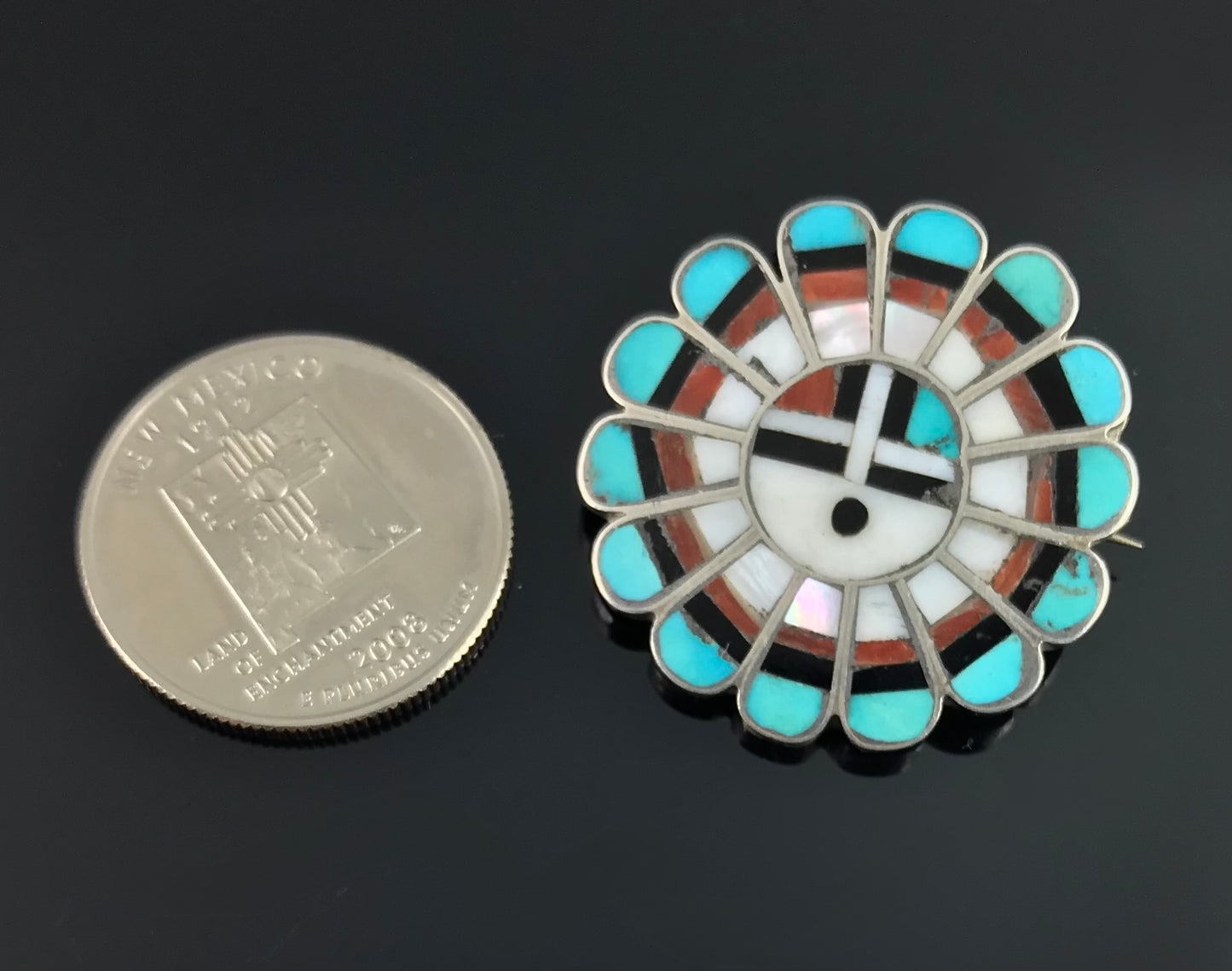 Zuni Turquoise Sun Face Pin Native American - Vintage