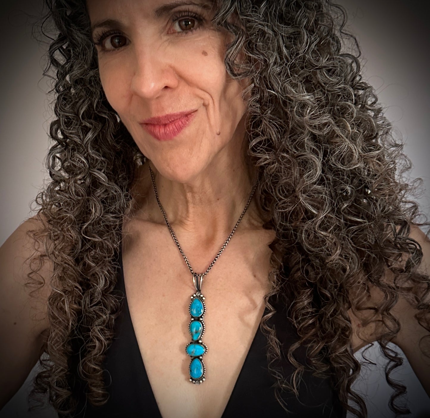 Kingman Turquoise Totem Necklace Pendant Navajo Native American - Sheila Becenti
