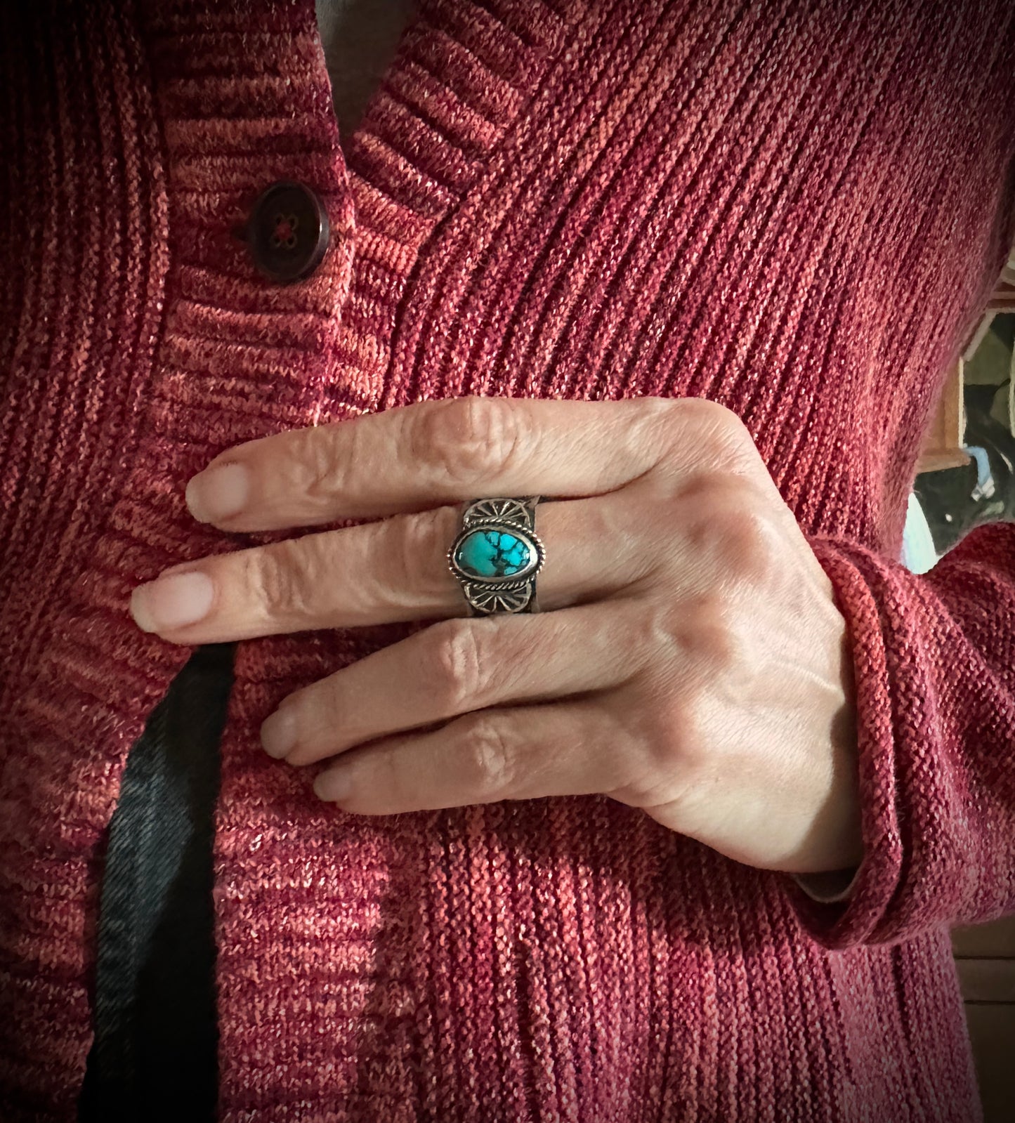 X-wide Turquoise Cigar Band Ring Size 10+ Navajo Native American : Sunshine Reeves