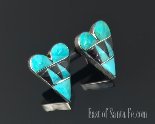 Zuni Turquoise Inlay Heart Earrings - Clayton Vacit