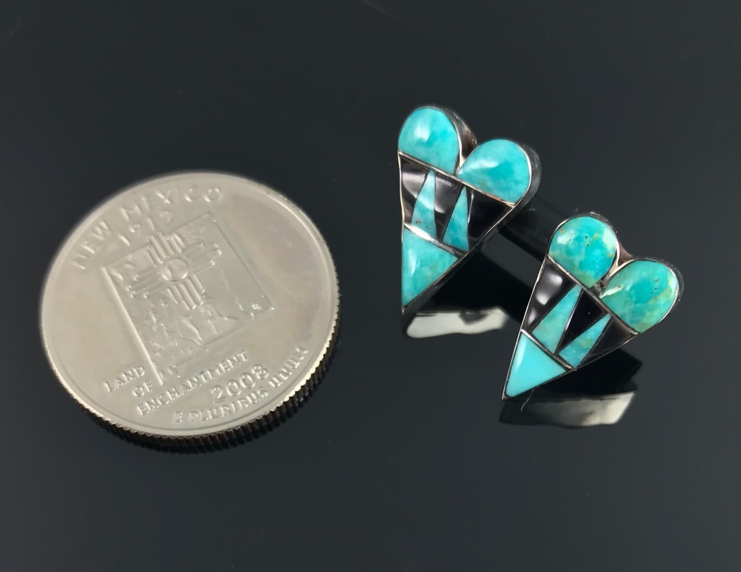 Zuni Turquoise Inlay Heart Earrings - Clayton Vacit