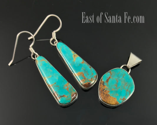 Navajo Turquoise Pendant & Earrings Native American - Jones Bahe