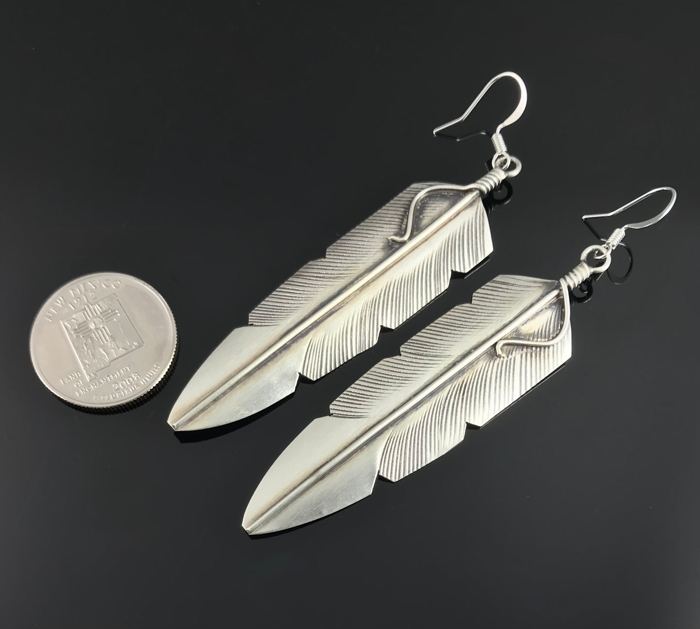 Sterling Feather Earrings Navajo Native American - Chris Charley