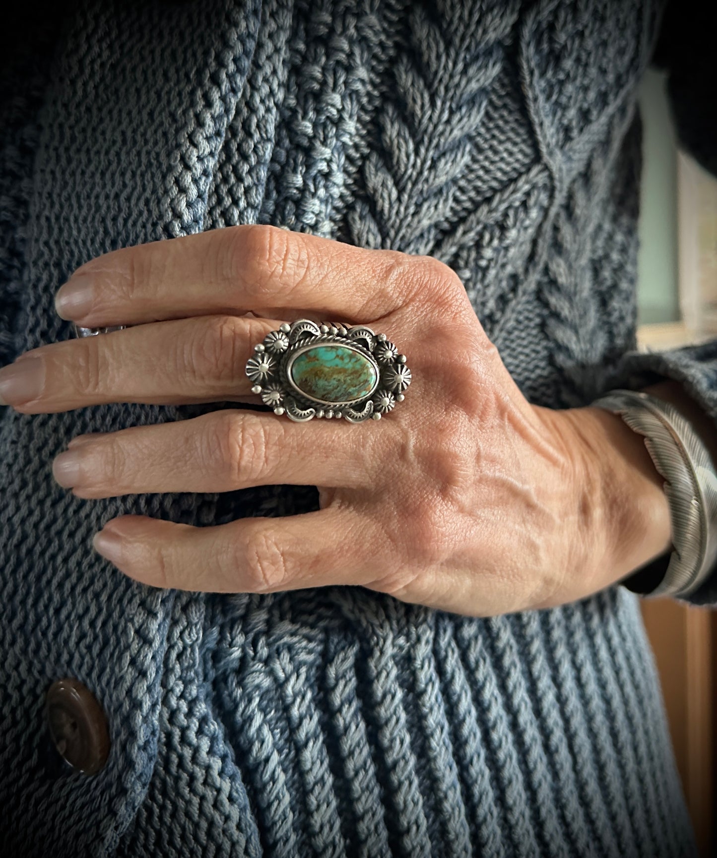 High Quality Kingman Turquoise Ring Navajo Native American Size 9 - Ray Delgarito
