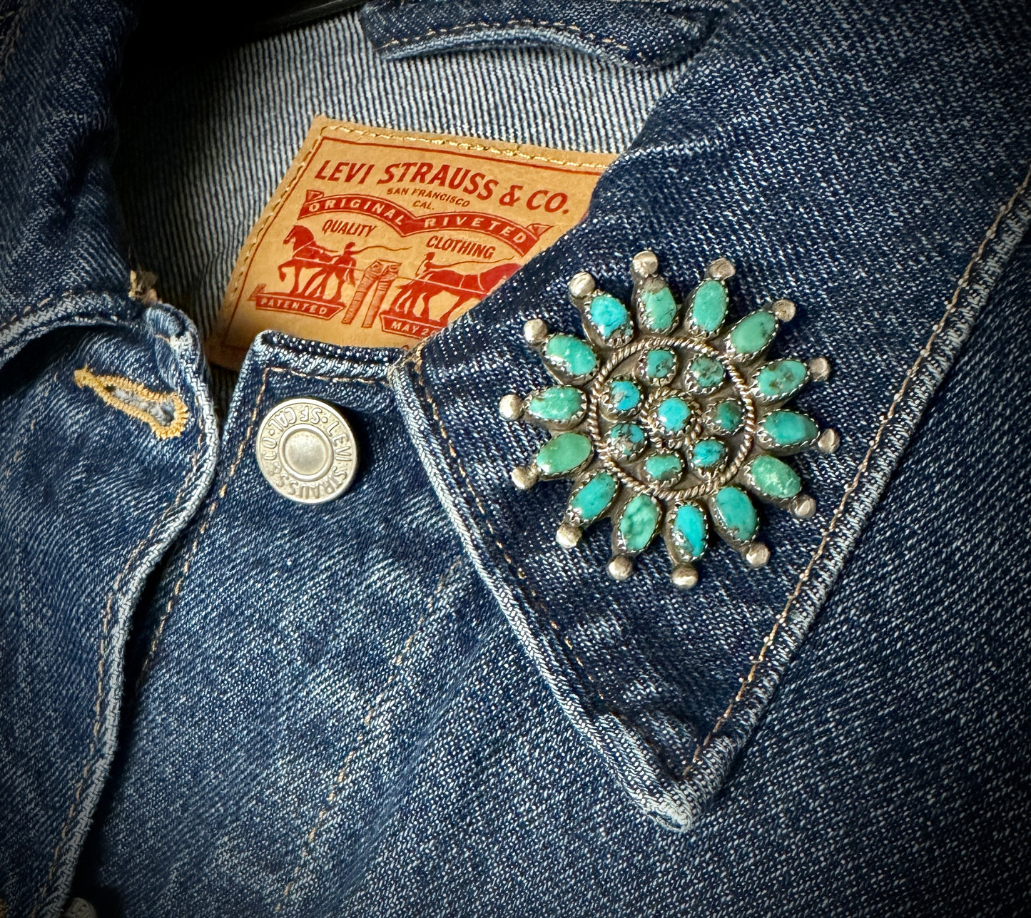 Zuni or Navajo Turquoise Cluster Pin Native American - Vintage