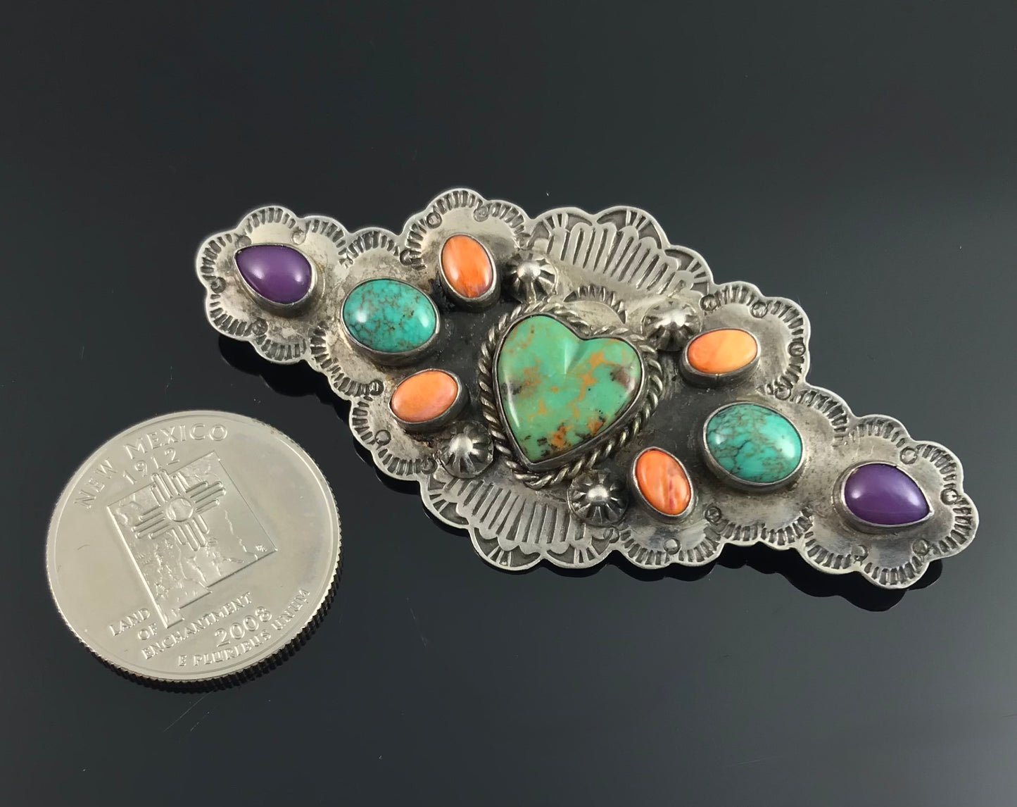Native American Multi-Stone Heart Cluster Pin - Vintage